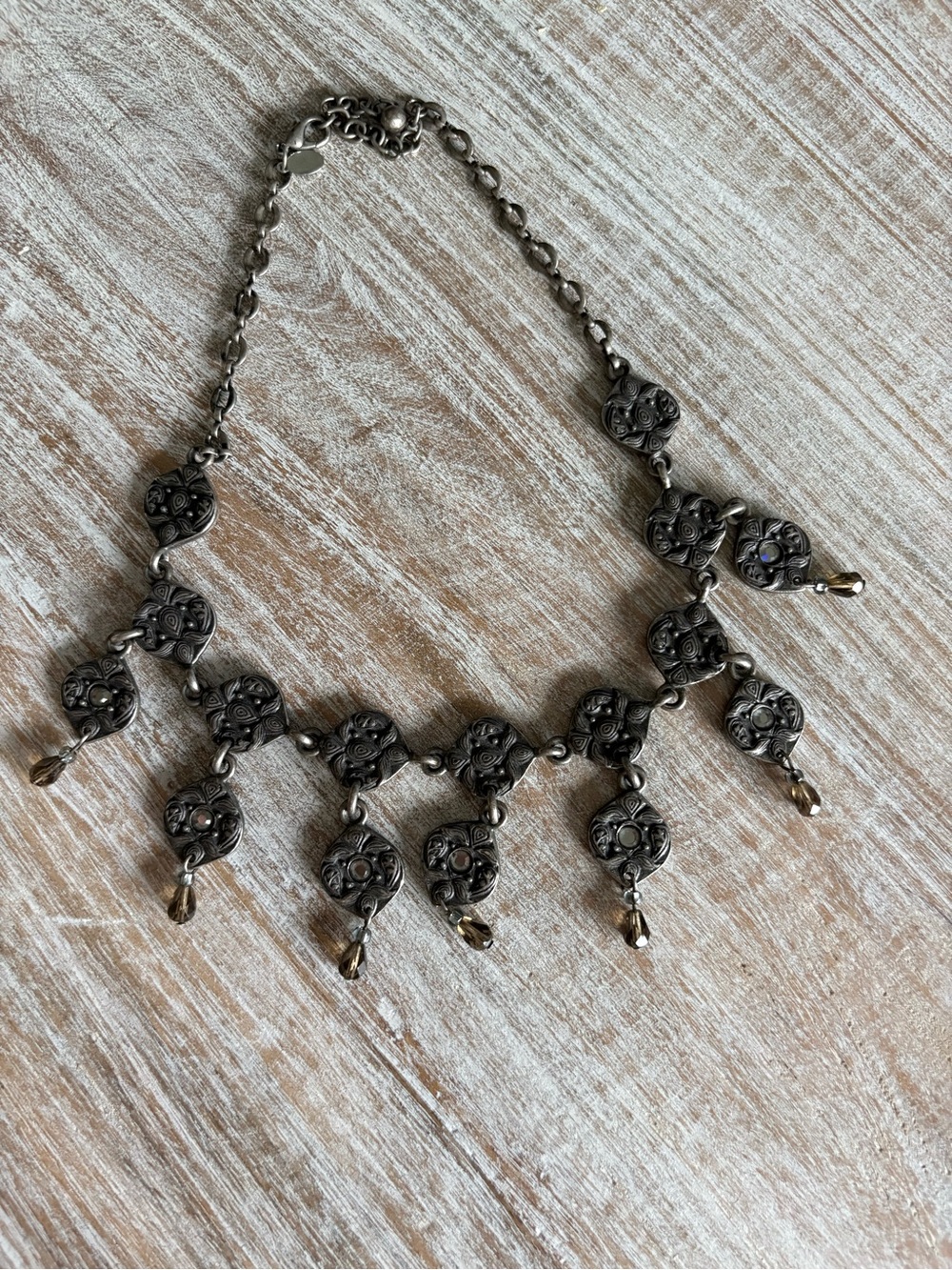 Chico’s Vintage Embossed Medallion Festoon Statement Necklace Chandelier Swag